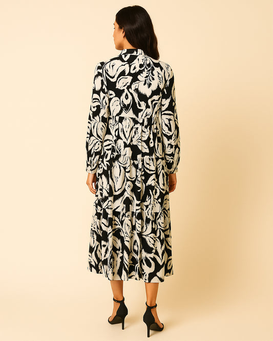 Black & White Abstract Print Maxi Dress
