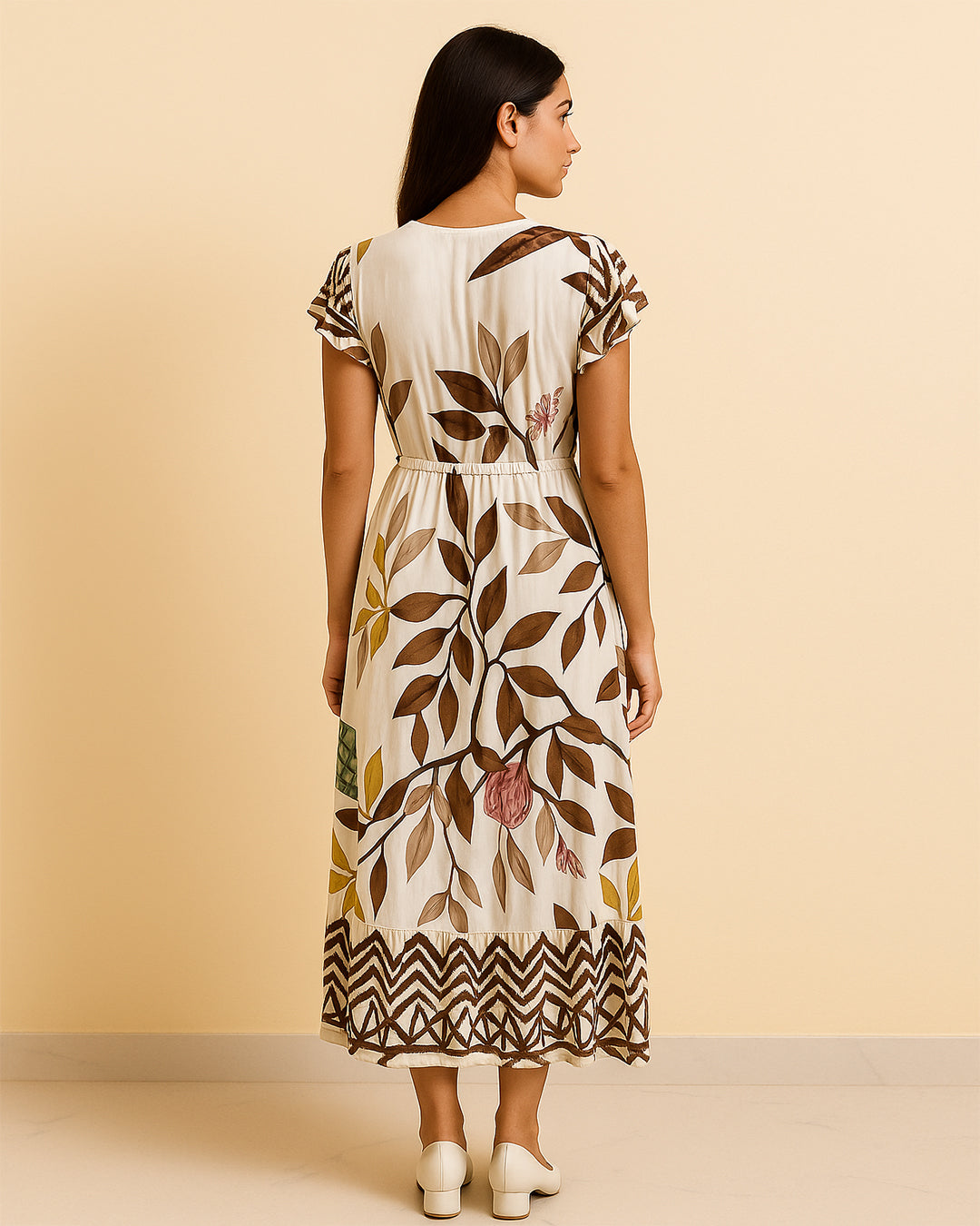 Ivory Floral Print Wrap Maxi Dress