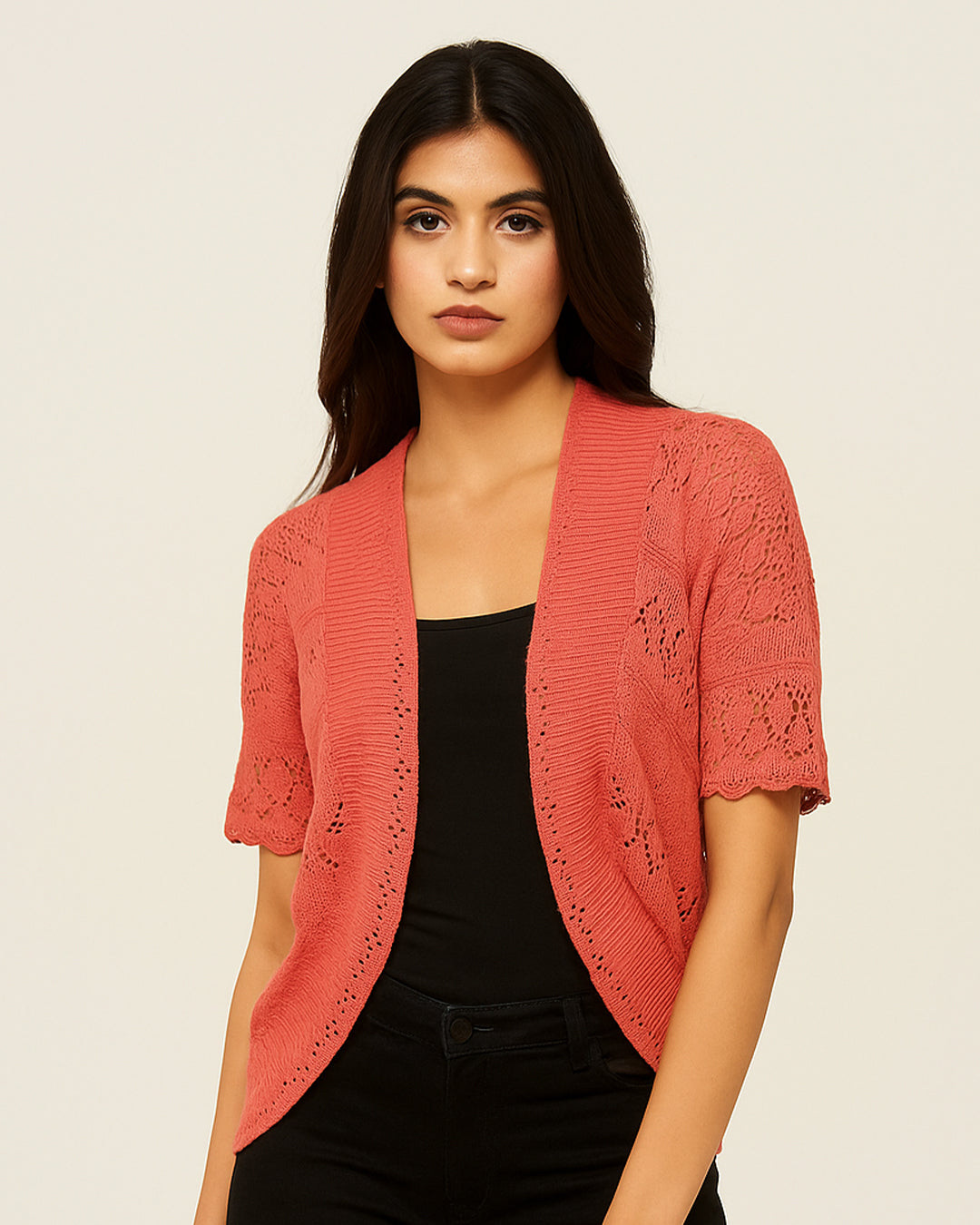 Women’s Short Sleeve Open Knit Shrug