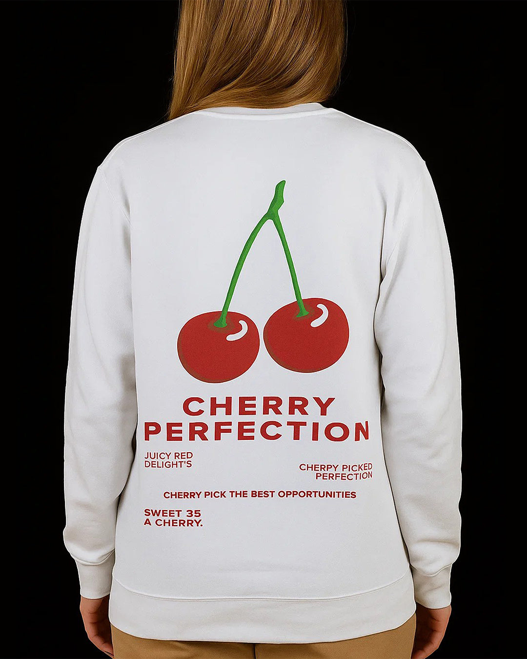 Cherry Graphic White Sweatshirt