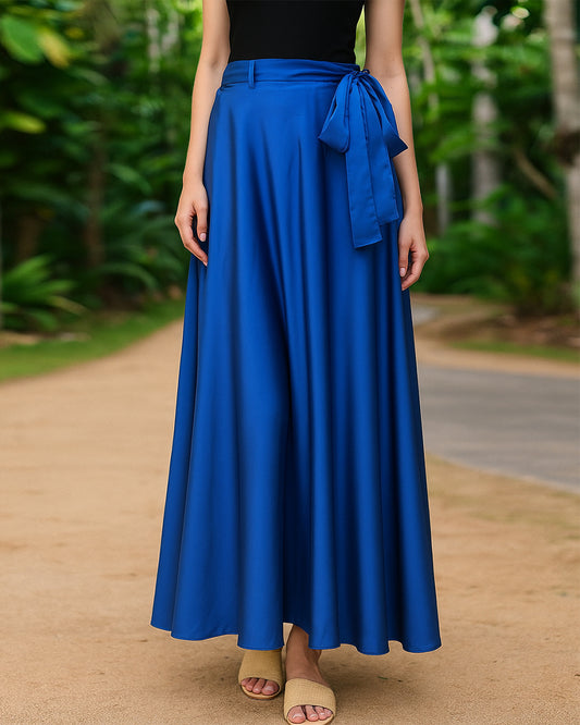 Elegant Royal Blue Maxi Skirt with Waist Tie