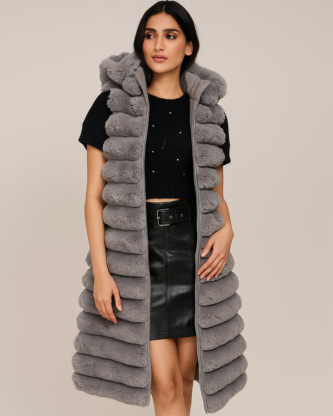 Women’s Long Plush Hooded Puffer Vest