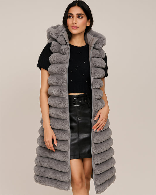 Women’s Long Plush Hooded Puffer Vest