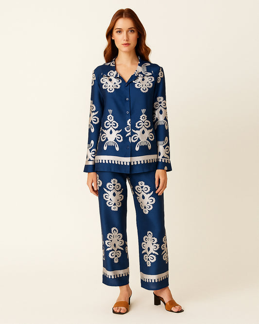 Navy Blue & White Printed Co-ord Set