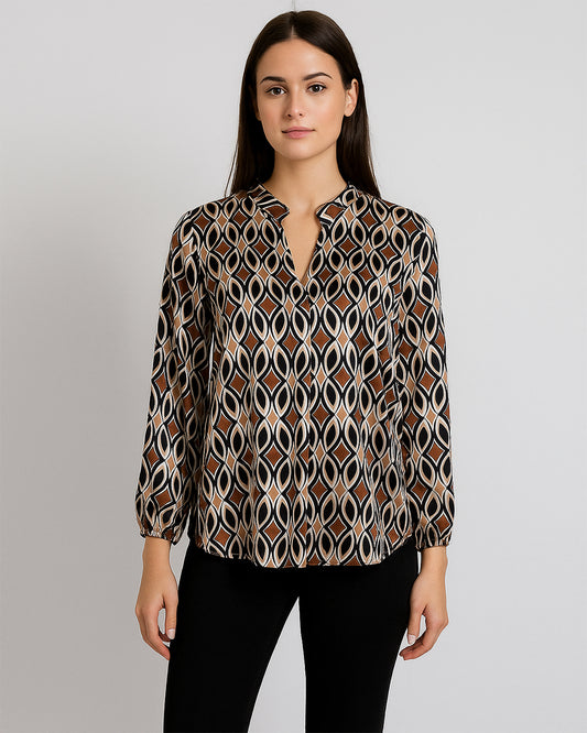 Geometric Print Long Sleeve Top