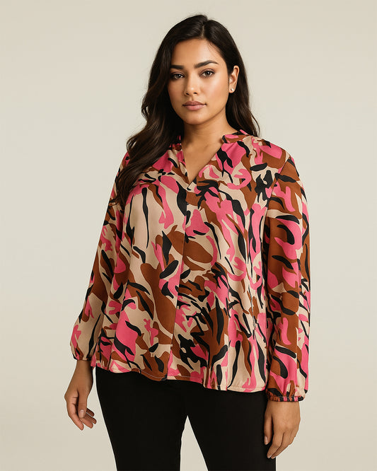 Pink & Brown Camo Print Long Sleeve Top