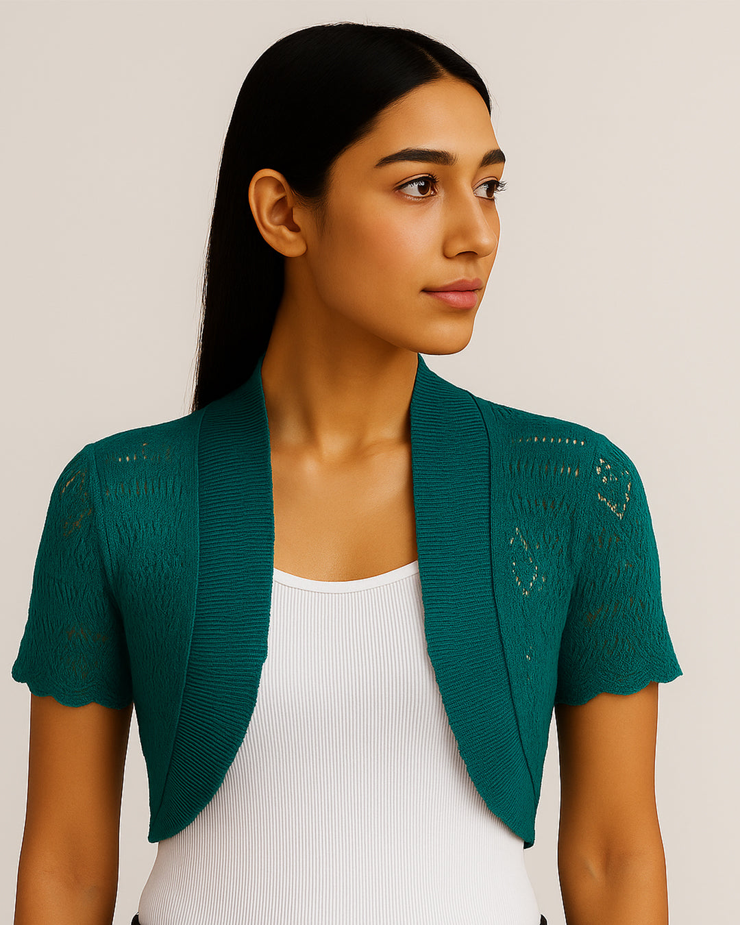 Women’s Short Sleeve Open-Knit Bolero Shrug