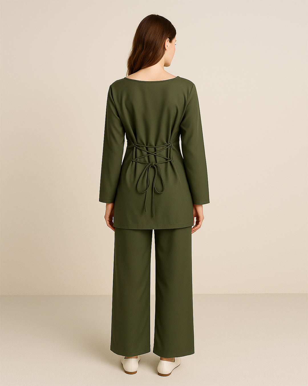 Solid Olive Green Satin Co-ord Set