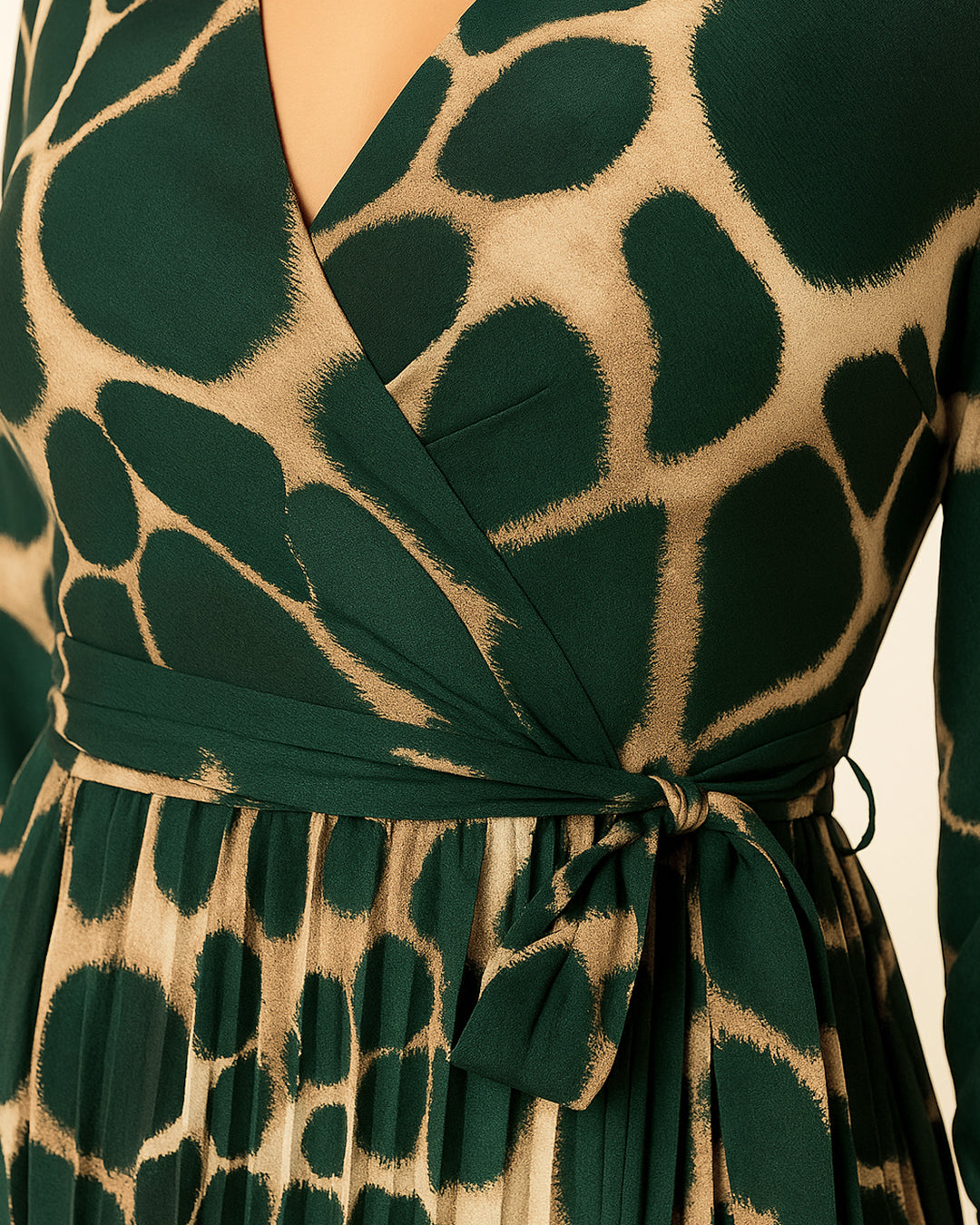 Emerald Green Animal Print Wrap Midi Dress