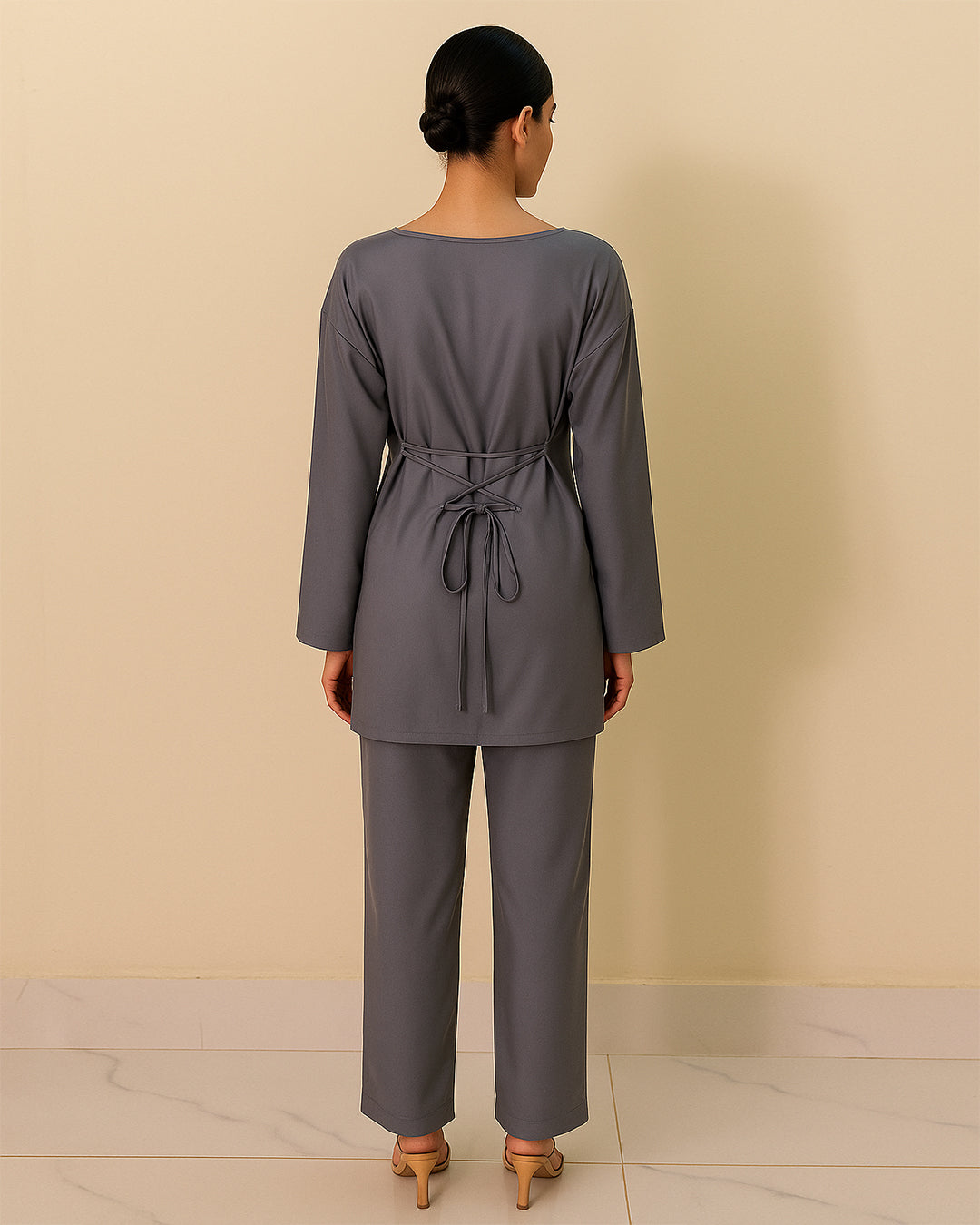 Solid Grey Satin Co-ord Set
