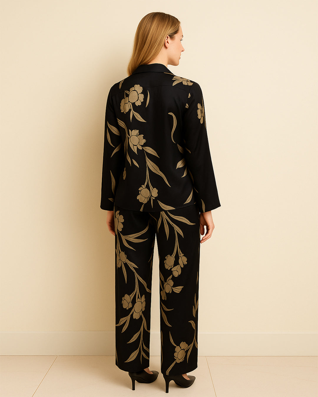 Black Satin Floral Co-ord Set