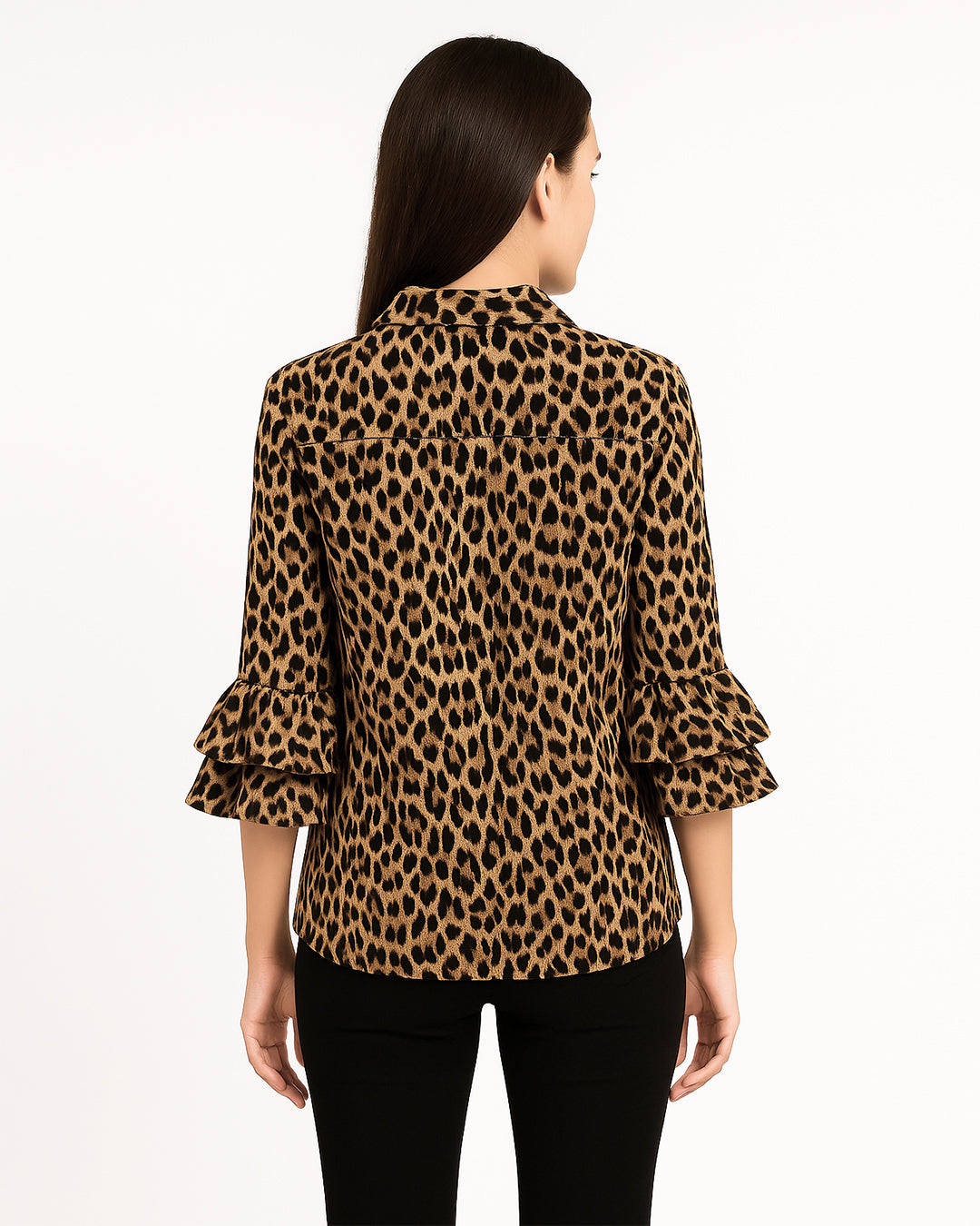 Leopard Print Ruffle Sleeve Top