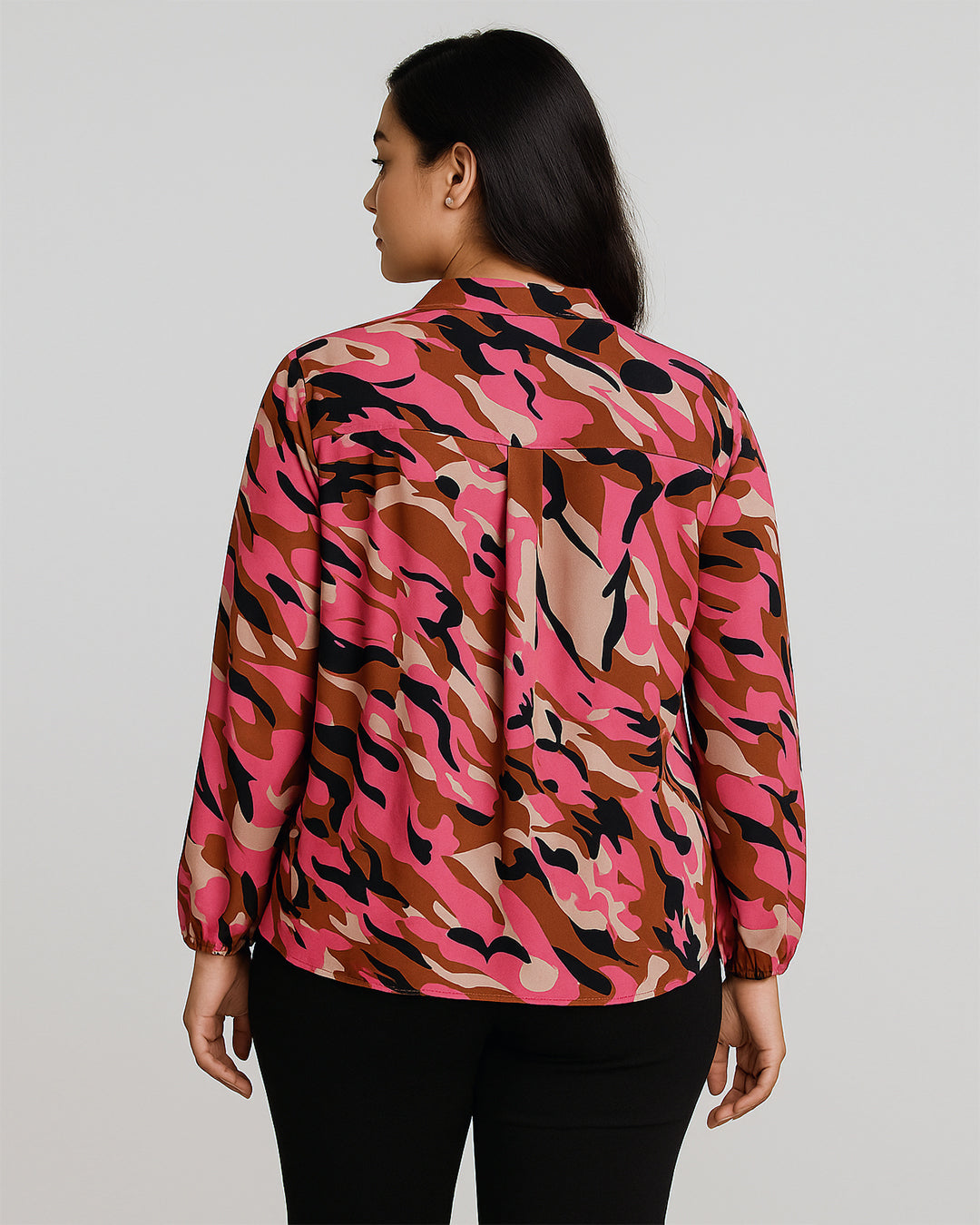 Pink & Brown Camo Print Long Sleeve Top