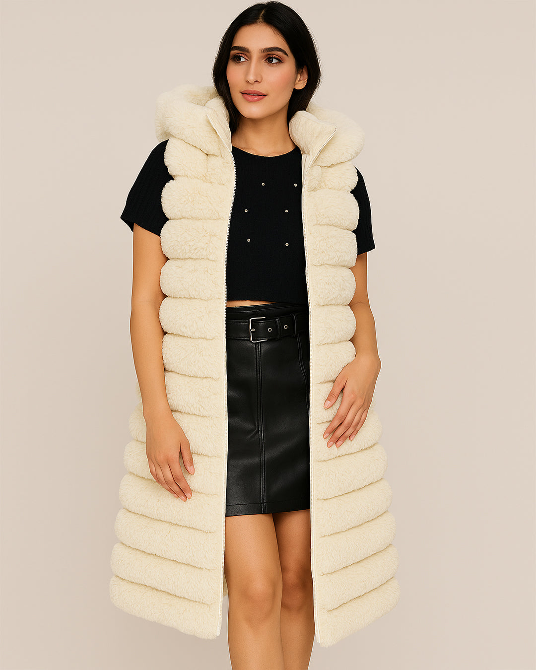 Women’s Long Plush Hooded Puffer Vest