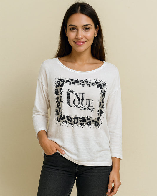 White “Stay Unique Darling” Graphic Long Sleeve T-Shirt