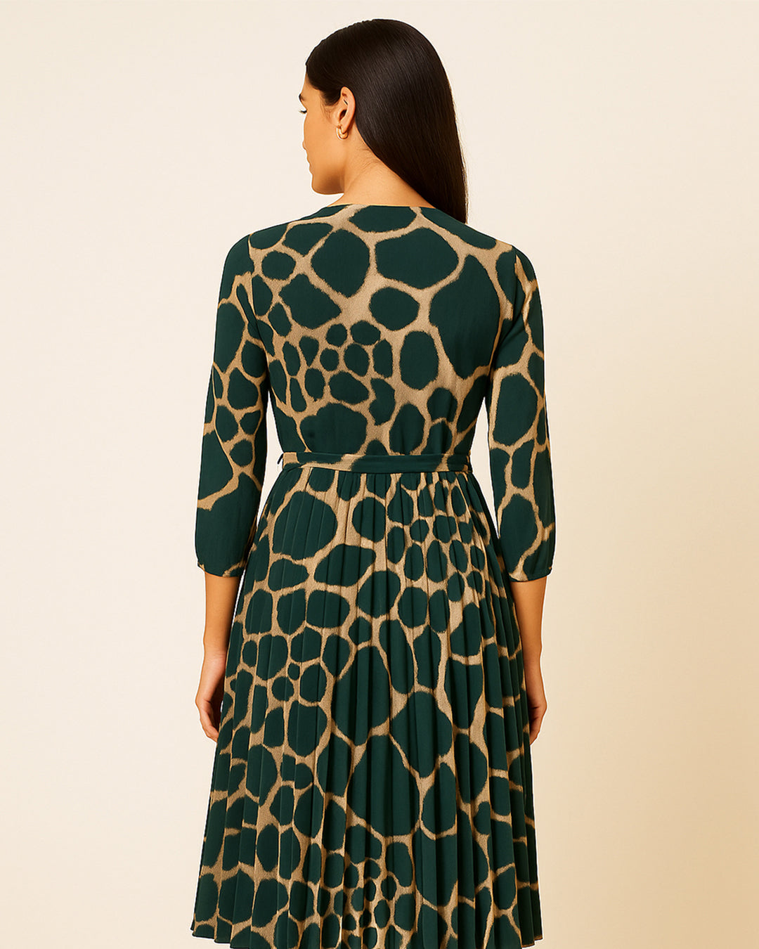Emerald Green Animal Print Wrap Midi Dress