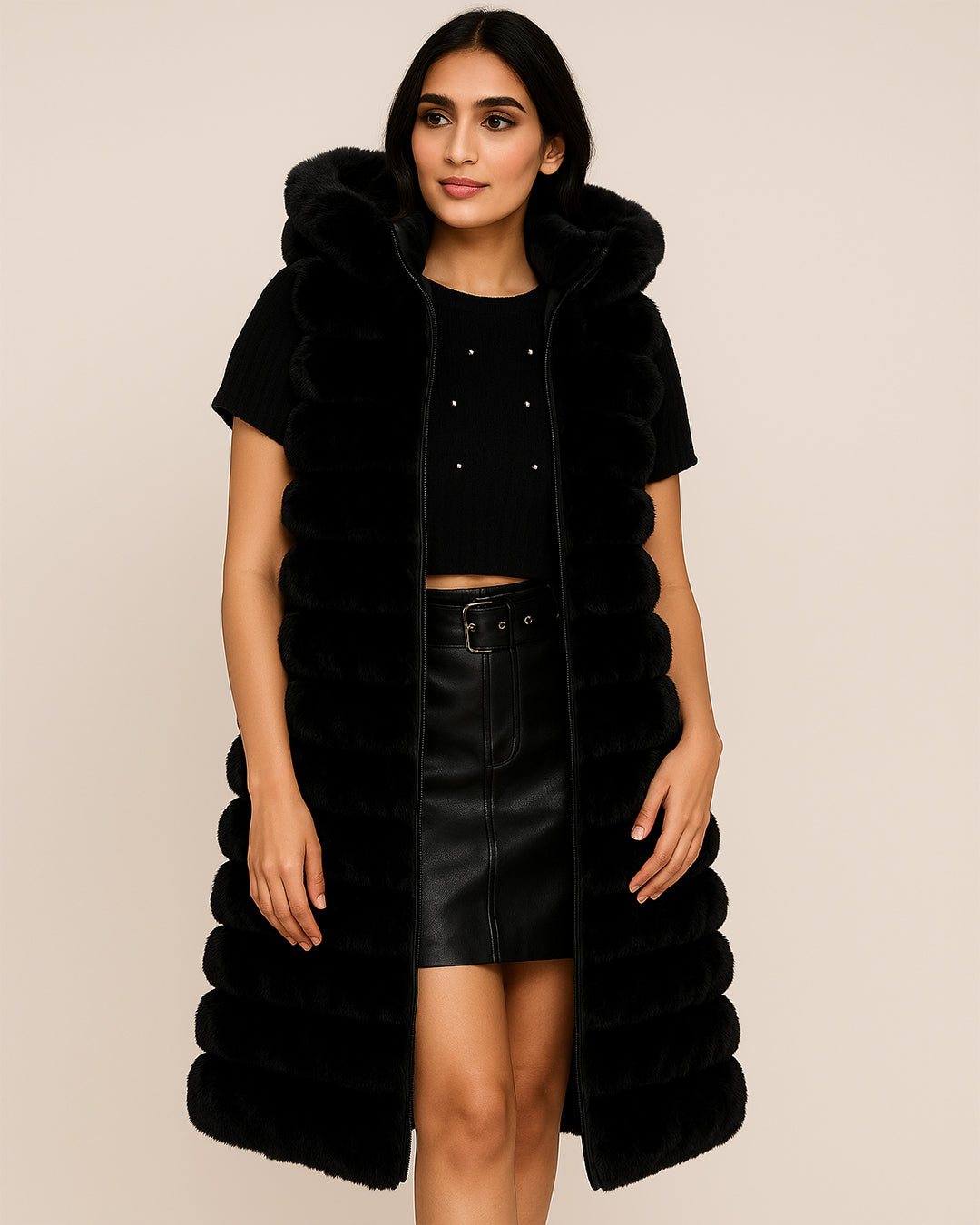 Women’s Long Plush Hooded Puffer Vest