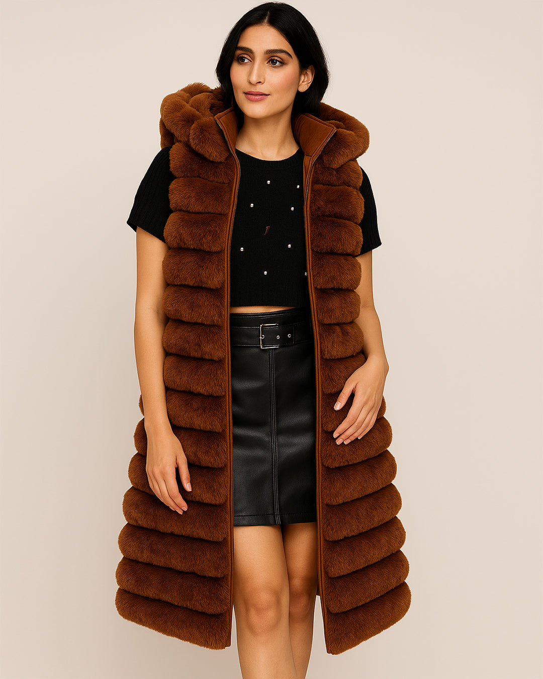 Women’s Long Plush Hooded Puffer Vest