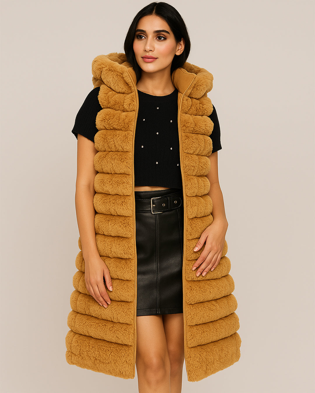 Women’s Long Plush Hooded Puffer Vest