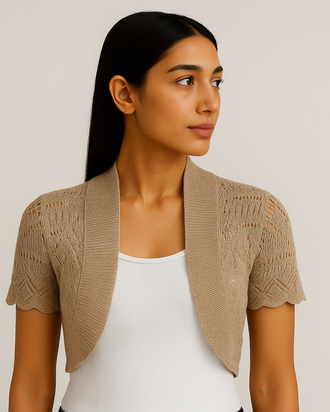 Women’s Short Sleeve Open-Knit Bolero Shrug