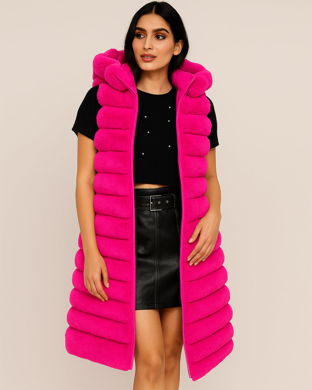 Women’s Long Plush Hooded Puffer Vest