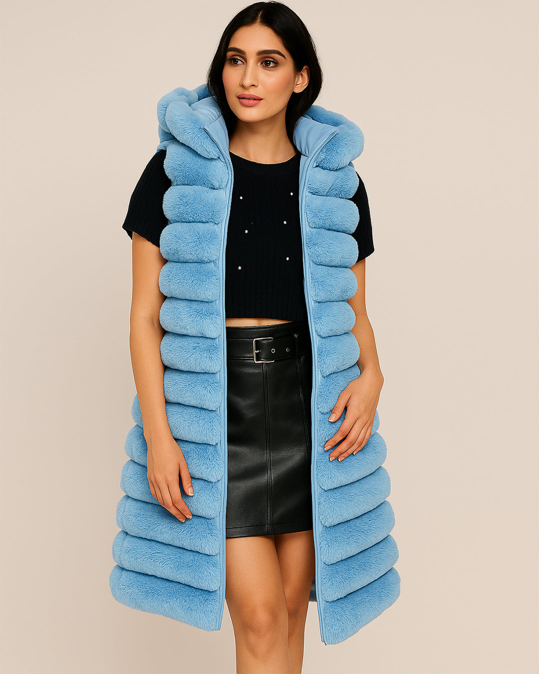 Women’s Long Plush Hooded Puffer Vest