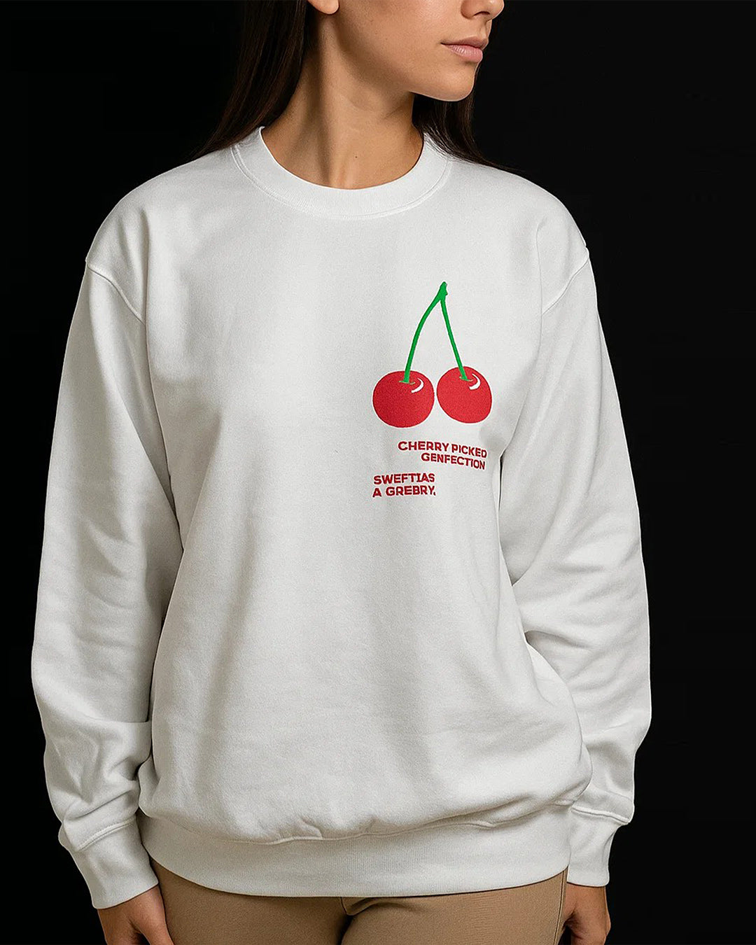 Cherry Graphic White Sweatshirt
